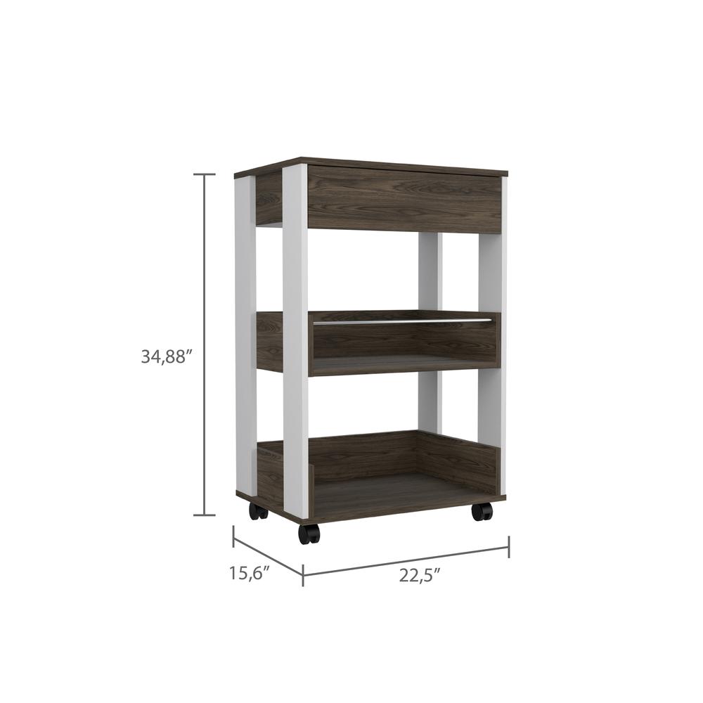 DEPOT E-SHOP Pillar Kitchen Cart, Four Caster Wheels, Three Shelves, Countertop-White Dark Walnut. Picture 3
