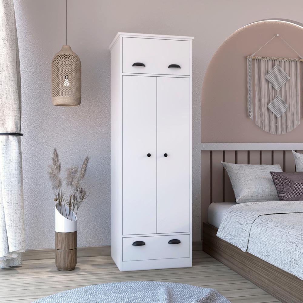 Tifton Armoire with Hinged Drawer, 2-Doors and 1-Drawer, White. Picture 4