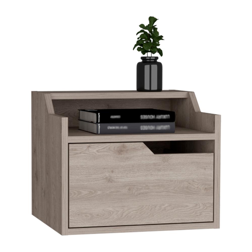 Floating Nightstand, Modern Dual-Tier Design with Spacious Single Drawer Storage. Picture 4
