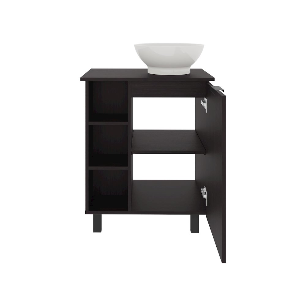 Dobson Vanity Sink, 1 Door, 4 Legs, 5 Shelves, Black Wengue. Picture 2