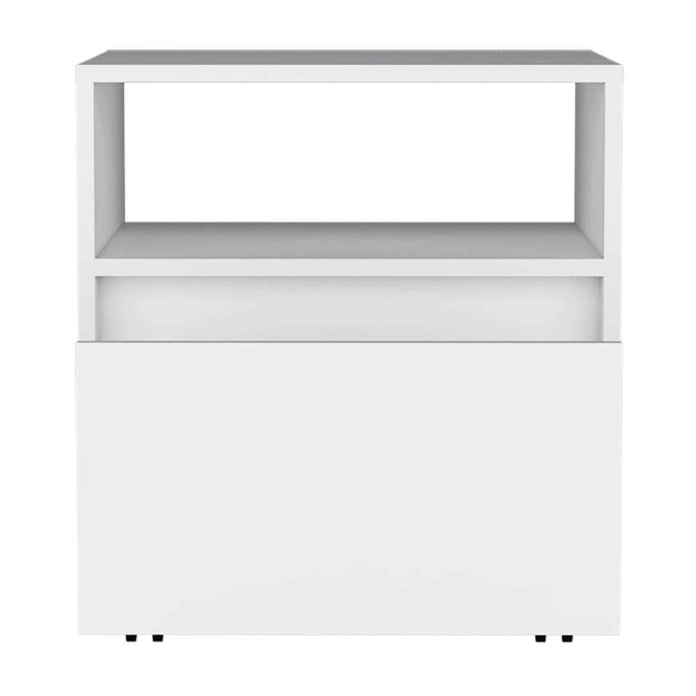 DEPOT E-SHOP Wasilla Nightstand with Open Shelf, 1 Drawer and Casters, White. Picture 1