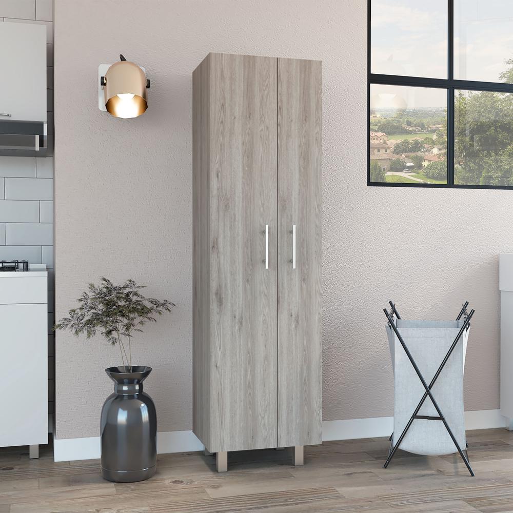 DEPOT E-SHOP Bacoa Cleaning Cabinet, Five Shelves, Two-Door Cabinet, Four Legs- Light Grey/White. For Kitchen Room. Picture 2
