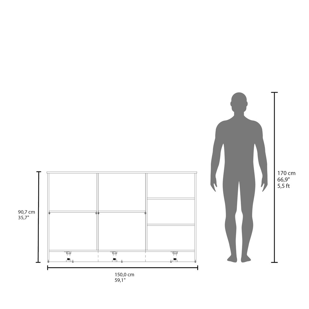 Mars Kitchen Island Two Cabinets, Three Open Shelves, Black Wengue. Picture 2