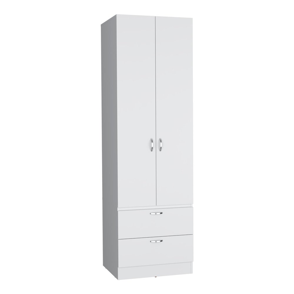 Armoire Wardrove 76" H, Hanging Rod, 2 Drawers, 1 Shelf, White. Picture 3