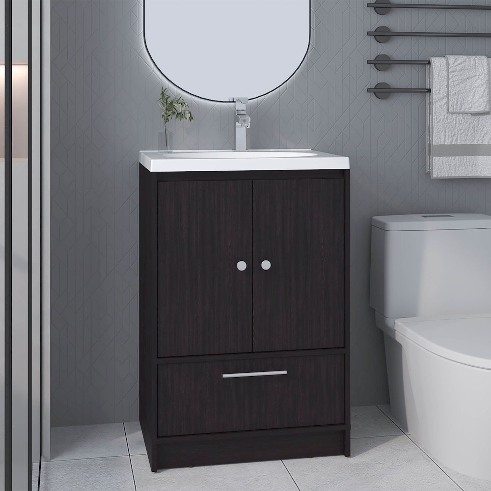 Olney Bathroom Vanity, 2 Doors, 1 Drawer, Black Wengue. Picture 7