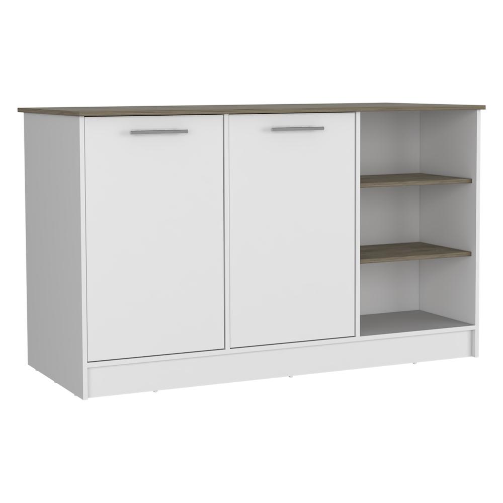 DEPOT E-SHOP Mars Kitchen Island-Two Cabinets, Countertop, Three Open Shelves-White/Dark Brown, For Kitchen. Picture 1