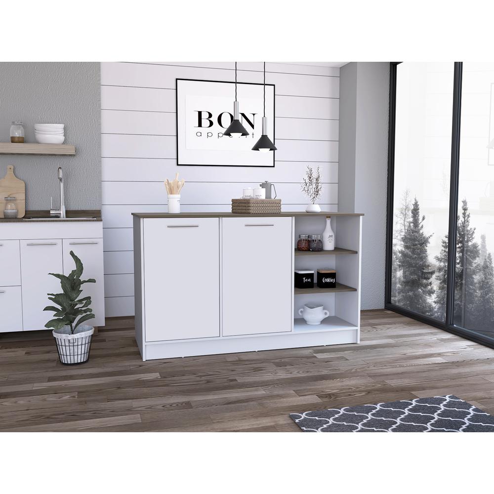DEPOT E-SHOP Mars Kitchen Island-Two Cabinets, Countertop, Three Open Shelves-White/Dark Brown, For Kitchen. Picture 5