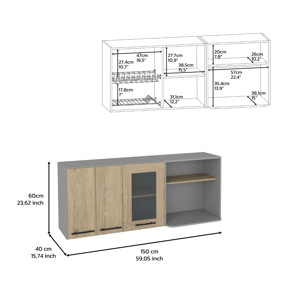 Depot E-Shop Blade Wall Cabinet, Rack, Glass Cabinet, Double Door, Light Pine. Picture 5