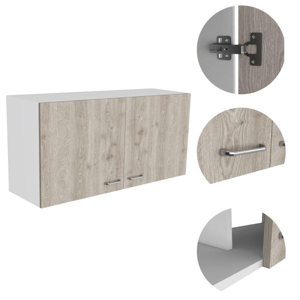 DEPOT E-SHOP Alder Wall Cabinet, Two-Door Cabinet, Internal Shelf-Light Grey, For Kitchen. Picture 3