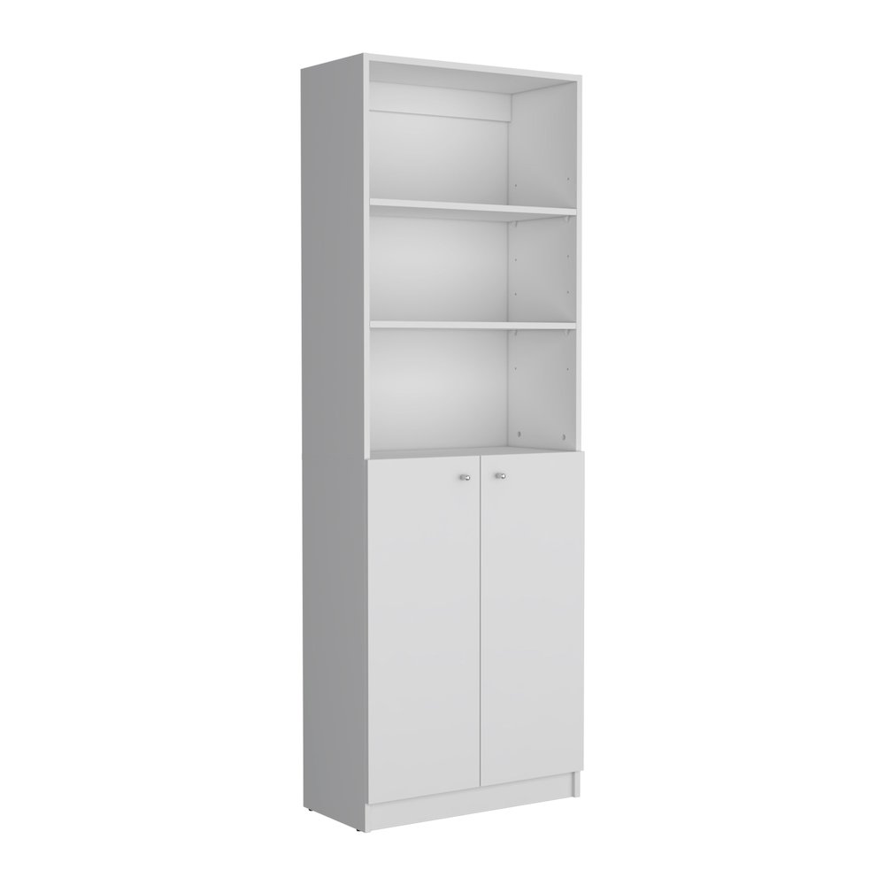 Vinton 2-Door Bookcase with Upper Shelves, White -Office. Picture 2