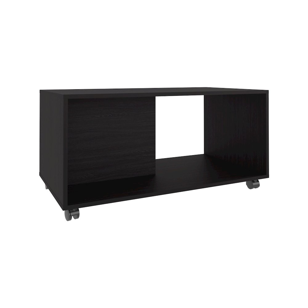 Denton Coffee Table, 4 Wheels, 1 Shelf, Black. Picture 1