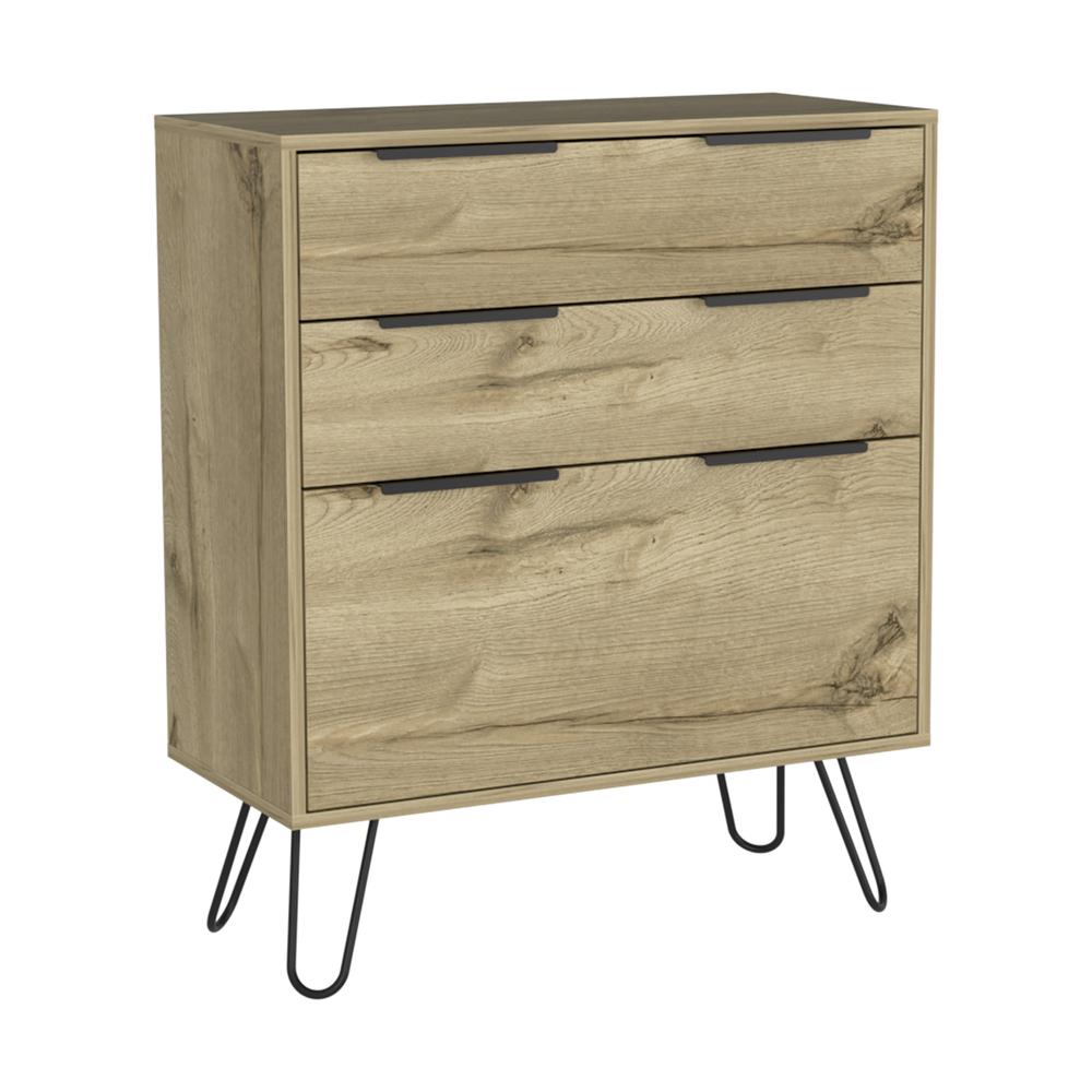 DEPOT E-SHOP Saffron Dresser- Three Drawers, Countertop, Four Steel Legs-Light Oak, For Bedroom. Picture 1