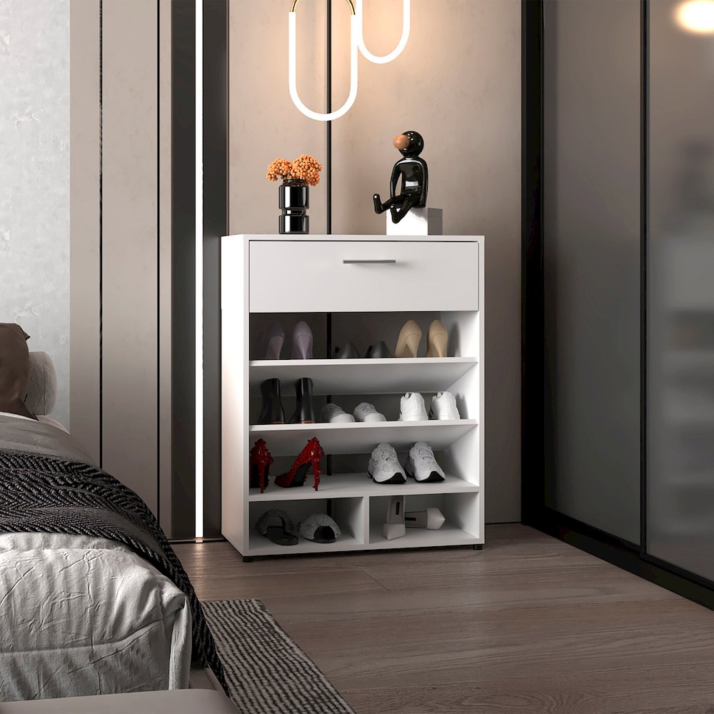 Kearns Shoe Rack,1 Door,4 Legs,5 Shelves,White. Picture 6