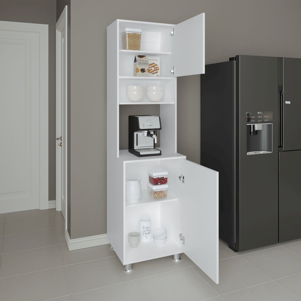 Posen Kitchen Pantry, 2 Doors, 4 Legs, 5 Shelves, White. Picture 8