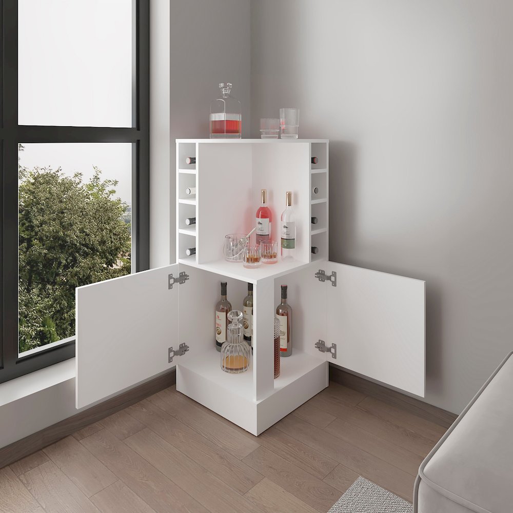 norwich Bar Cabinet, 2 Doors, 8 Wine Bottle Compartments, White. Picture 7