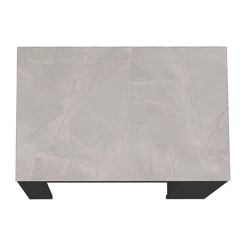 Kitchen Island, Kitchen Bar Table with 3-Side Shelves, Black / Ibiza Marble. Picture 4