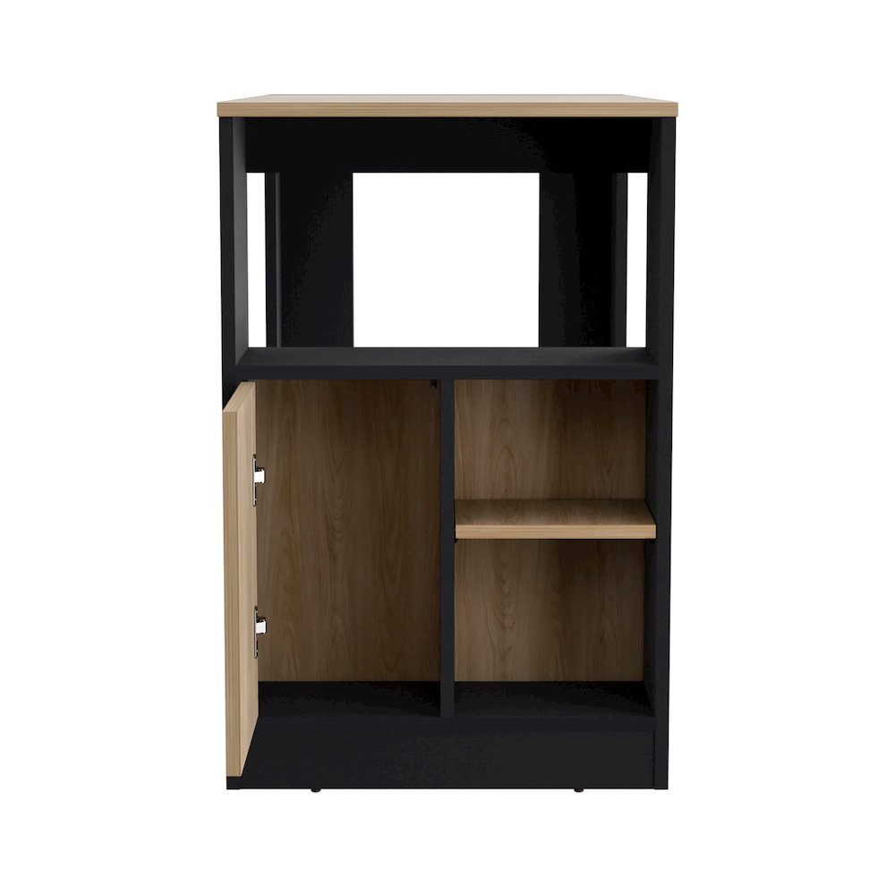 Kitchen Island 36" H, Three Shelves and One Cabinet,  Black / Natural Oak. Picture 2