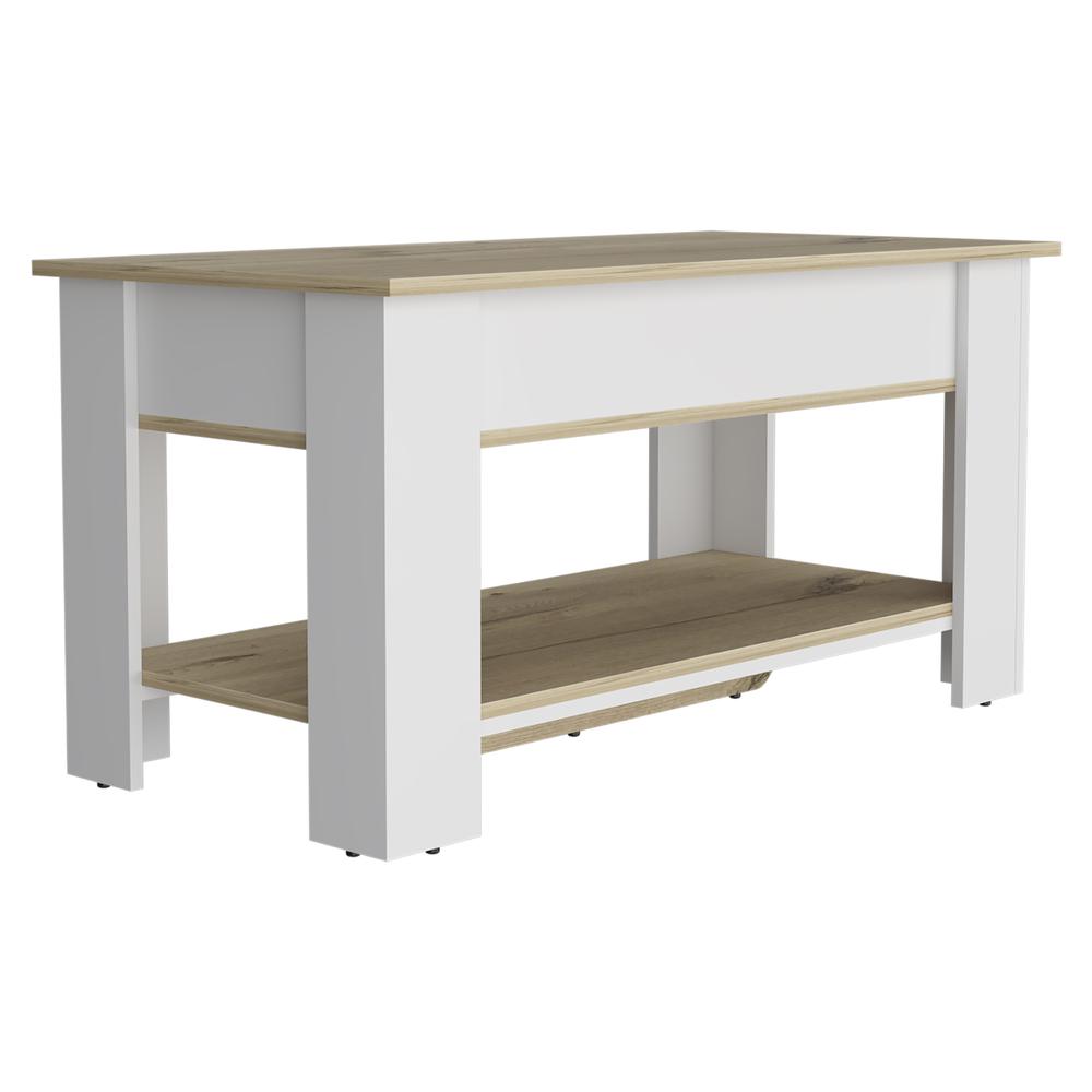 DEPOT E-SHOP Saturn Storage Table, One Flexible Table Shelf, Four Legs, Low Shelf, Internal Storage-Light Oak/White, For Bedroom. Picture 1