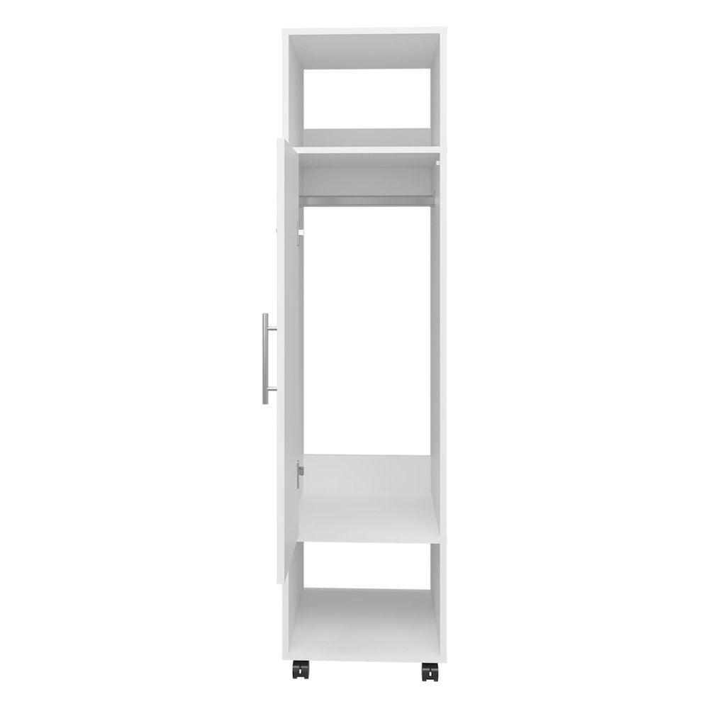 Ambler Armoire with 1 Door, 3 Shelves, and Full-Length Mirror, White. Picture 2