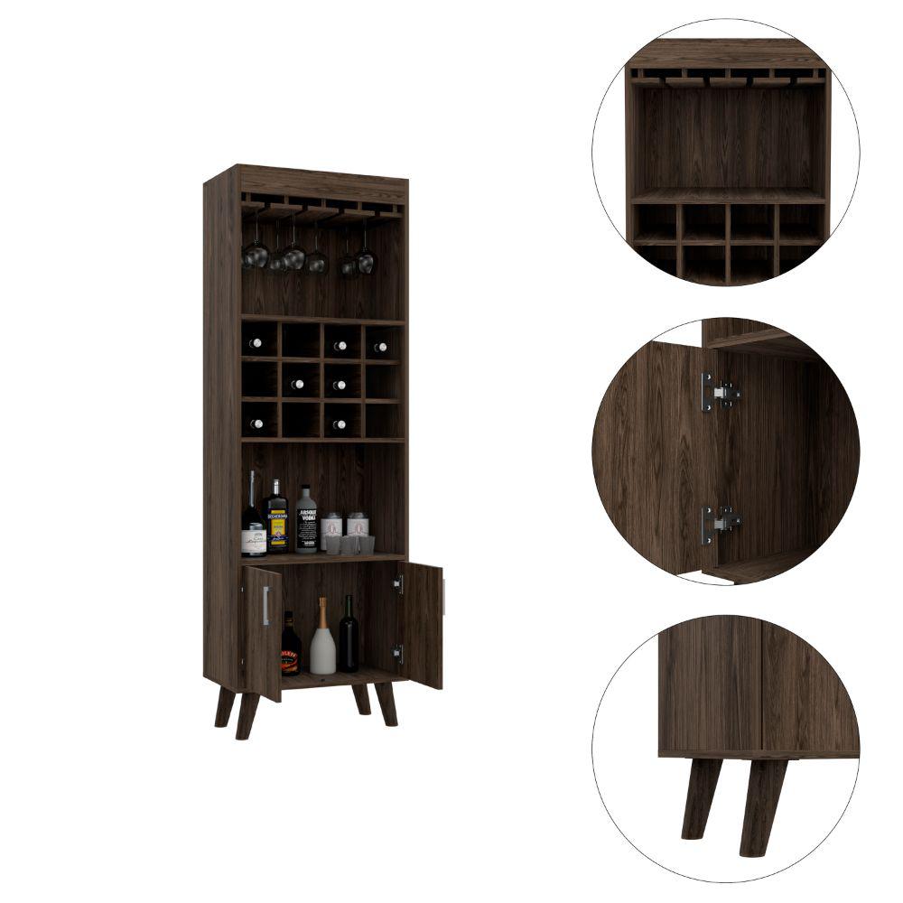 DEPOT E-SHOP Harvey Bar Cabinet, Twelve Wine Cubbbies, Two-Door Cabinet, Two Shelves- Dark Walnut, For Living Room. Picture 3