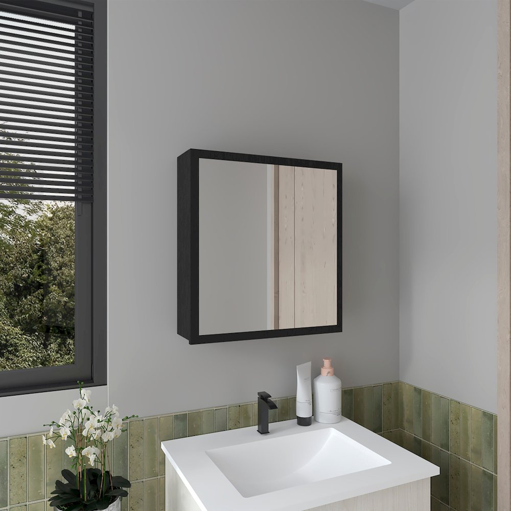 Loring Medicine Cabinet, 1 Door, 4 Shelves, 1 Mirror, Black. Picture 6