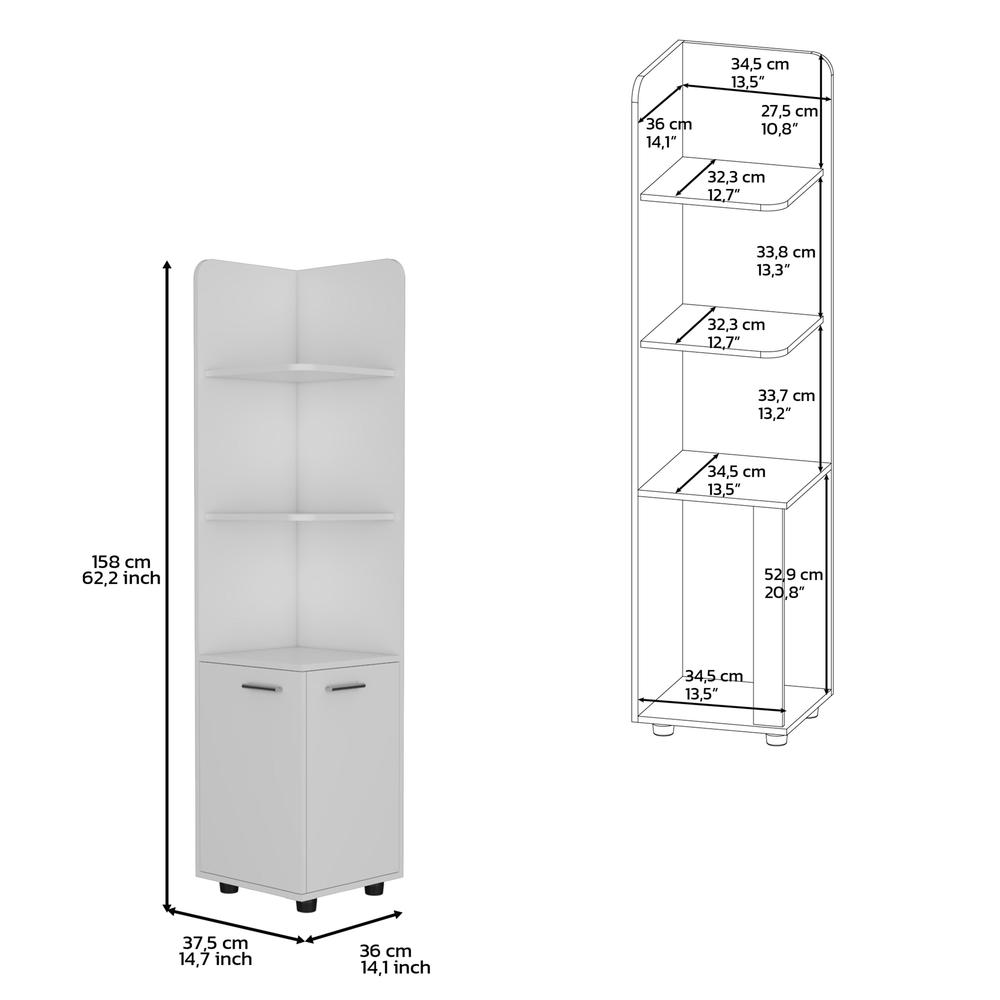 DEPOT E-SHOP Vestal Tall Corner Cabinet with 3-Tier Shelf and 2-Door, White. Picture 3