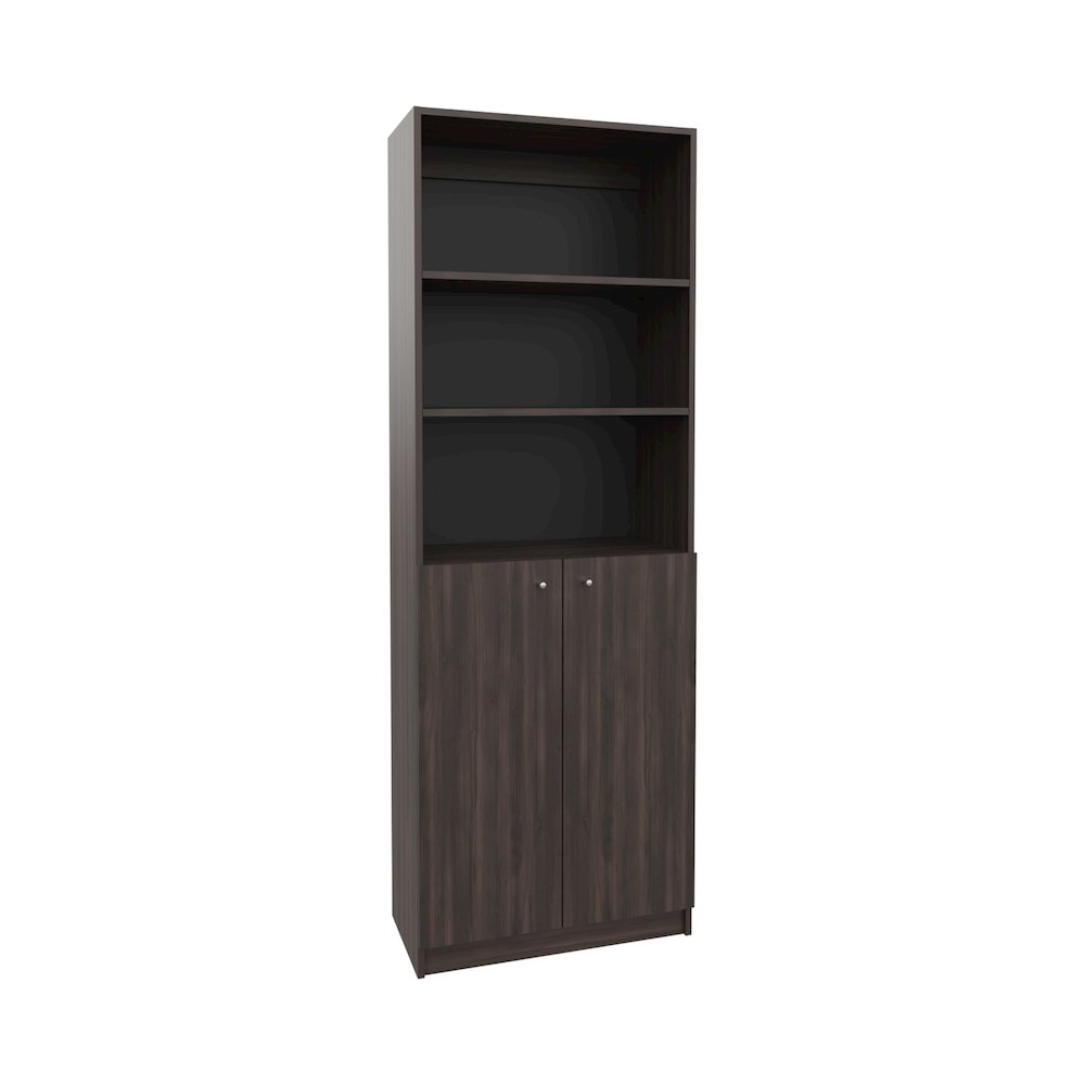 Vinton 2-Door Bookcase with Upper Shelves, Dark Walnut / Black Wengue. Picture 4