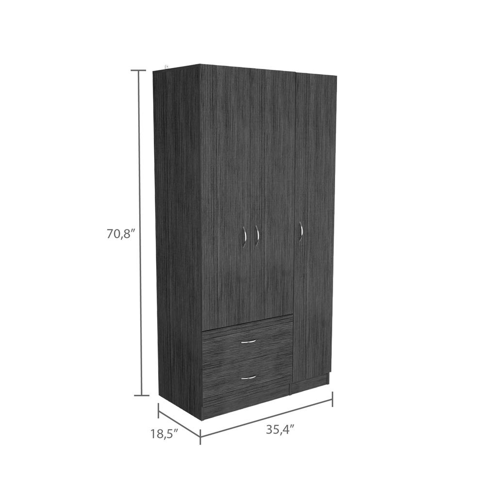 DEPOT E-SHOP Bosko 3 Doors Armoire, Two Drawers, One Door Cabinet, Two Door Cabients, Metal Rod, Smoky Oak/White, For Bedroom. Picture 3
