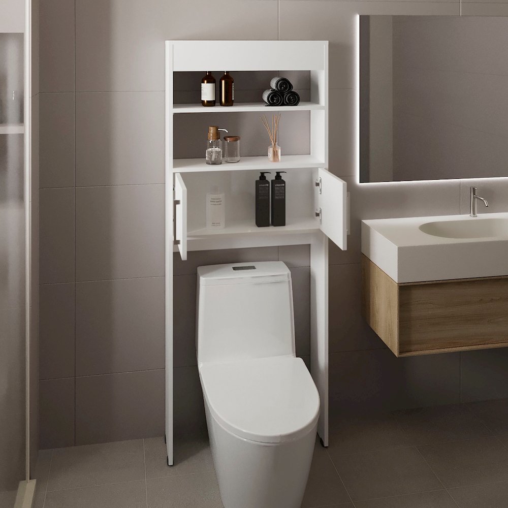 Atlas Over The Toilet Cabinet with Two Shelves and Double Door, White. Picture 6