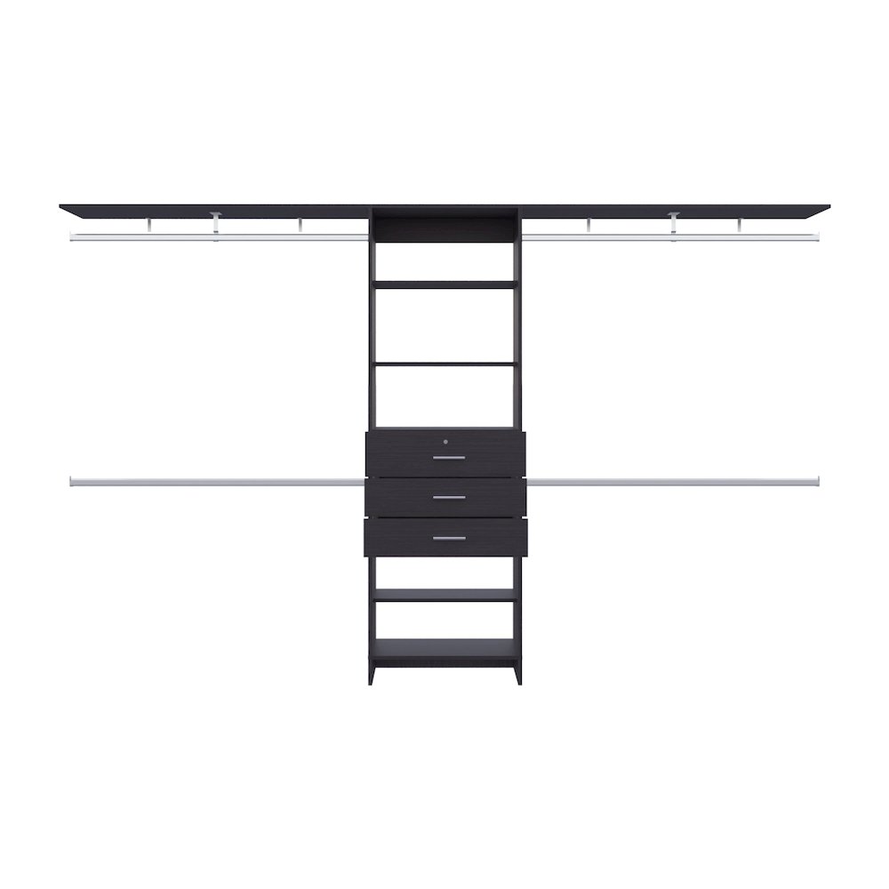 Salina Closet System, 3 Drawers, 5 Shelves, Black Wengue. Picture 1