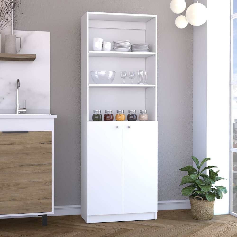 Vinton 2-Door Bookcase with Upper Shelves, White -Office. Picture 6