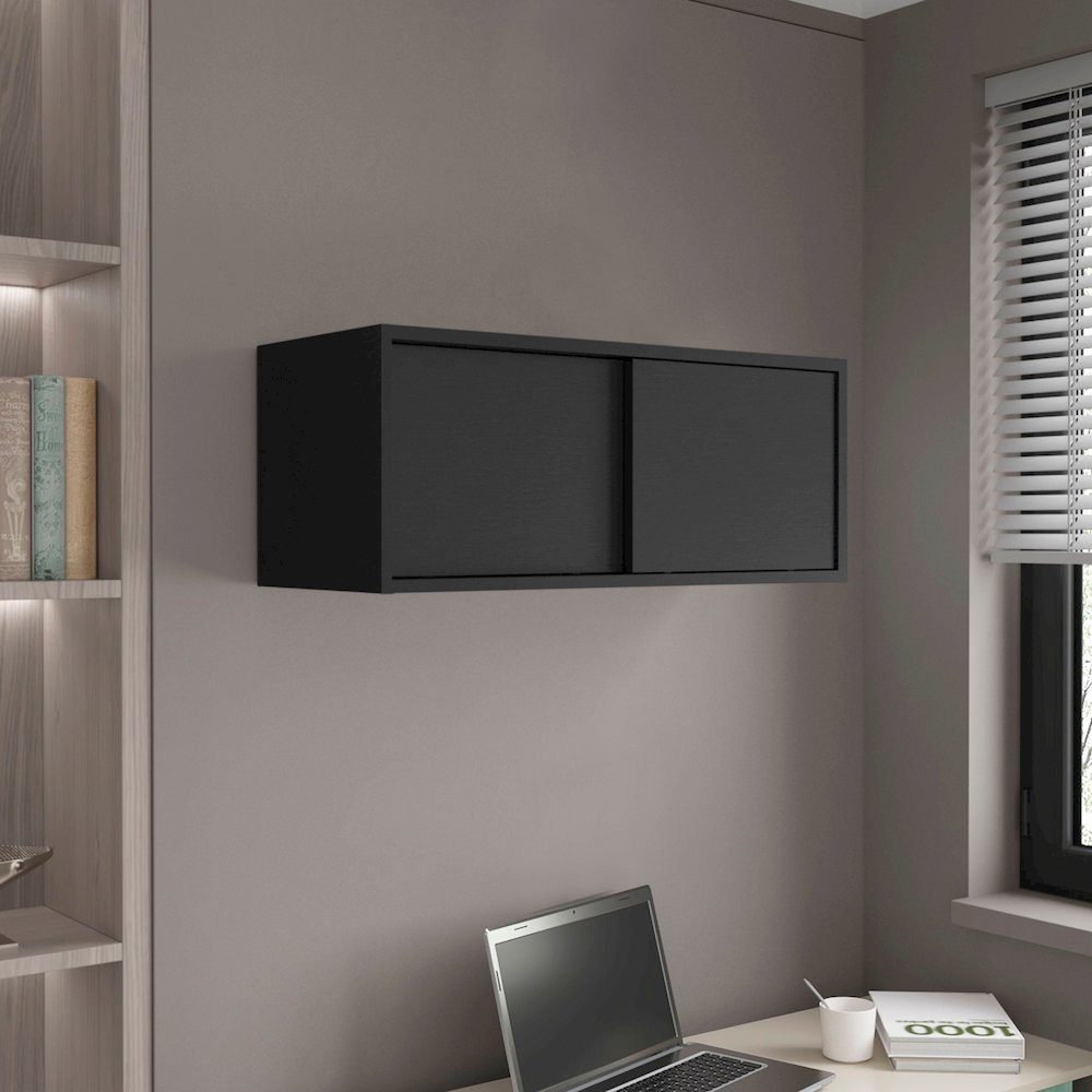 Slana Wall Cabinet, 2 Sliding doors, 1 Shelf, Black. Picture 6