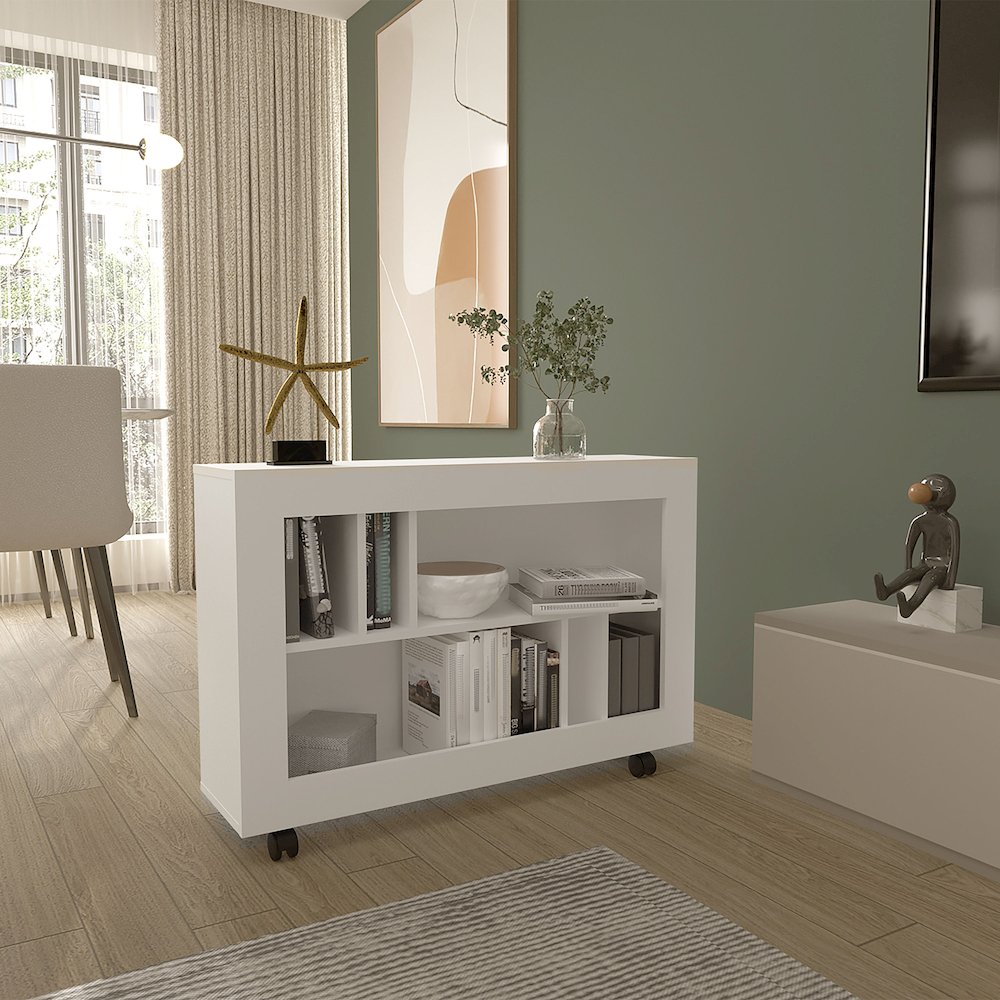 Lacey Console Table Cart, 5 Shelves, 4 Casters, White. Picture 5