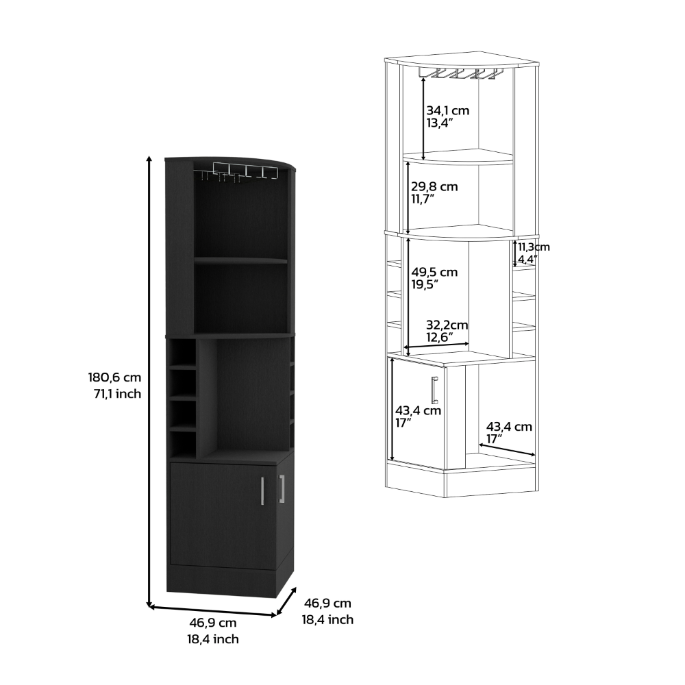 Depot E-Shop Cairo Corner Bar Cabinet, Double Door Cabinet, Glass Rack, Eight Built-in Wine Rack, Black. Picture 6