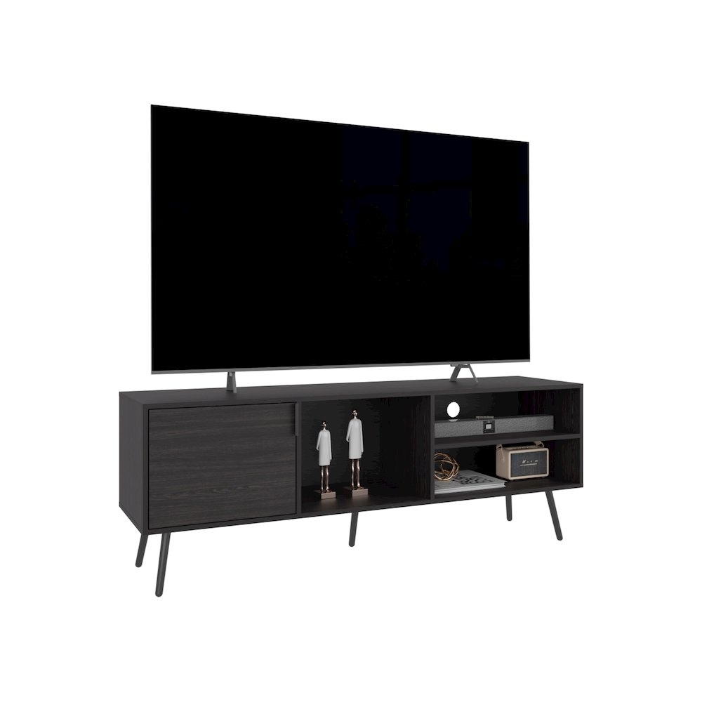 Ekwok TV Stand, 1 Door, 3 Shelves, Black. Picture 4