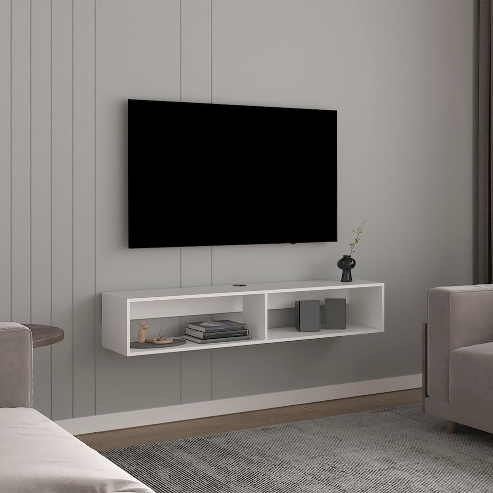 Lakes TV Stand with 2 Shelves, White. Picture 5