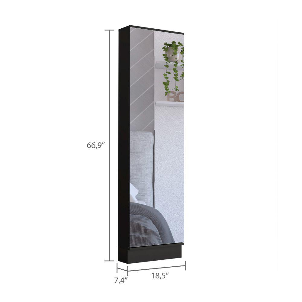 DEPOT E-SHOP Charlotte Xl Shoe Rack, Five Internal Shelves, Mirror, One-Door Cabinet-Black, For Bedroom. Picture 3