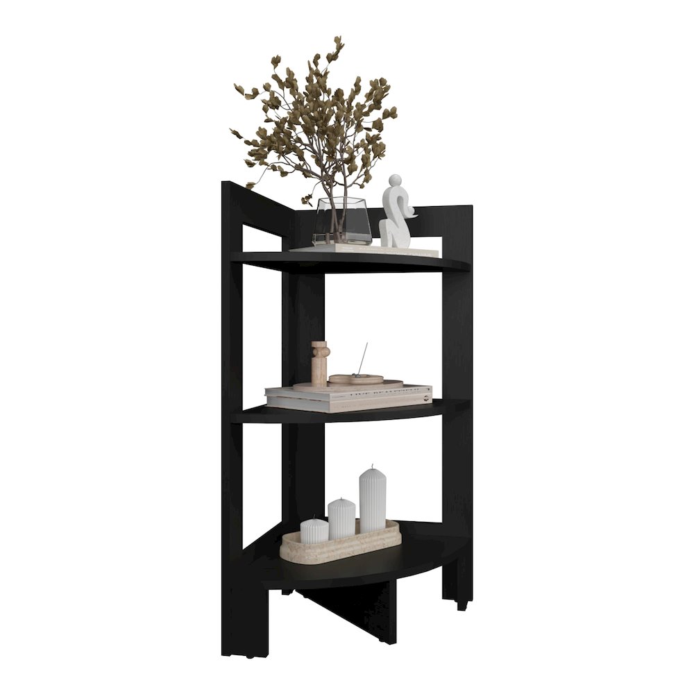 Akutan Side Table with 3 Shelves, 3 Legs, Black Wengue. Picture 4