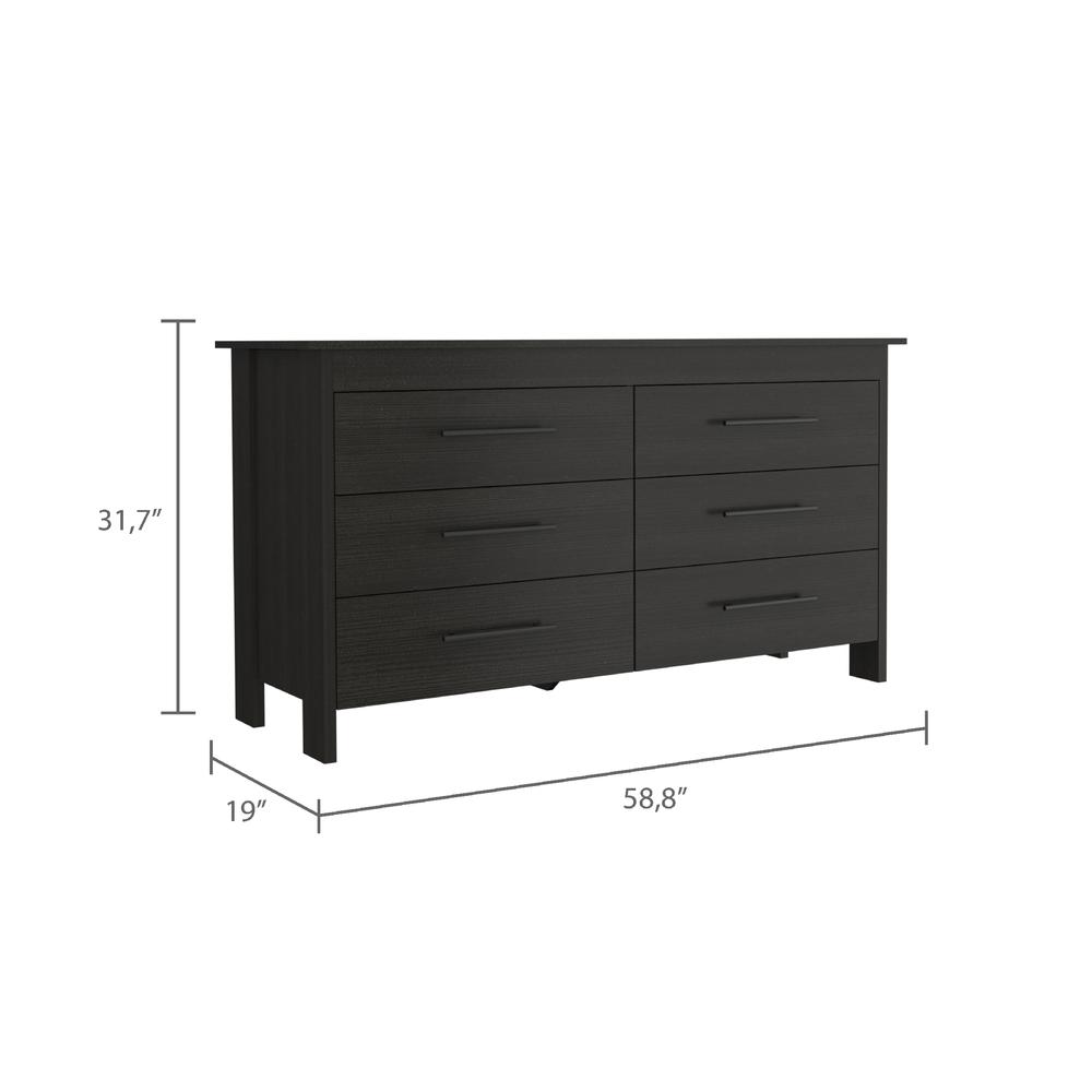 Paris 6 Drawer Double Dresser - Black. Picture 7