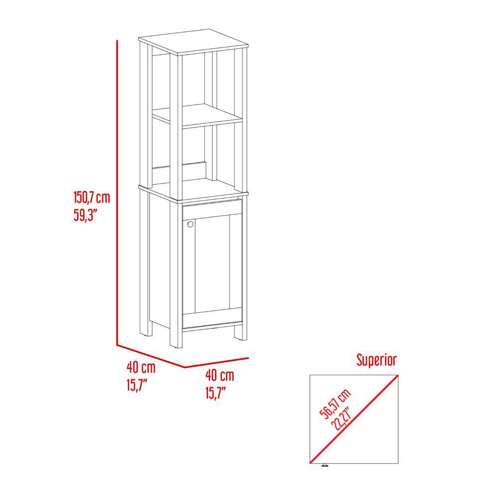 DEPOT E-SHOP New Haven Linen Cabinet, Two Internal Shelves, Two Open Shelves, Four Legs, One-Door Cabinet- Light Oak-White, For Bathroom. Picture 5