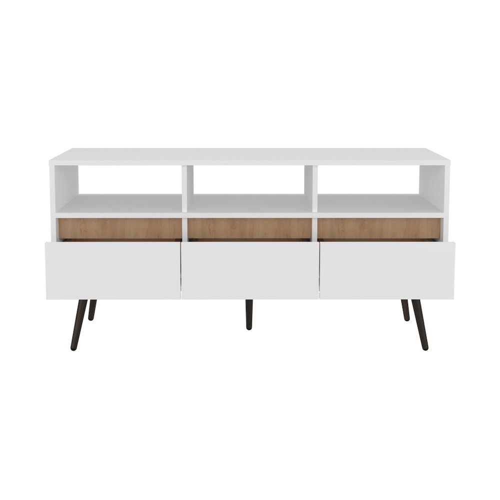 Barrow TV Stand, 3 Drawers, 3 Shelves, White / Natural Oak. Picture 3
