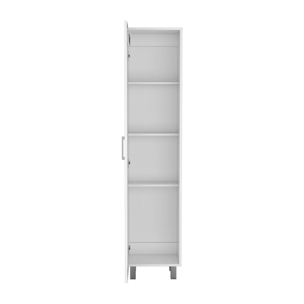 DEPOT E-SHOP Vernon Slim Storage Cabinet with 4-Tier Shelf and Broom Hangers, White. Picture 2