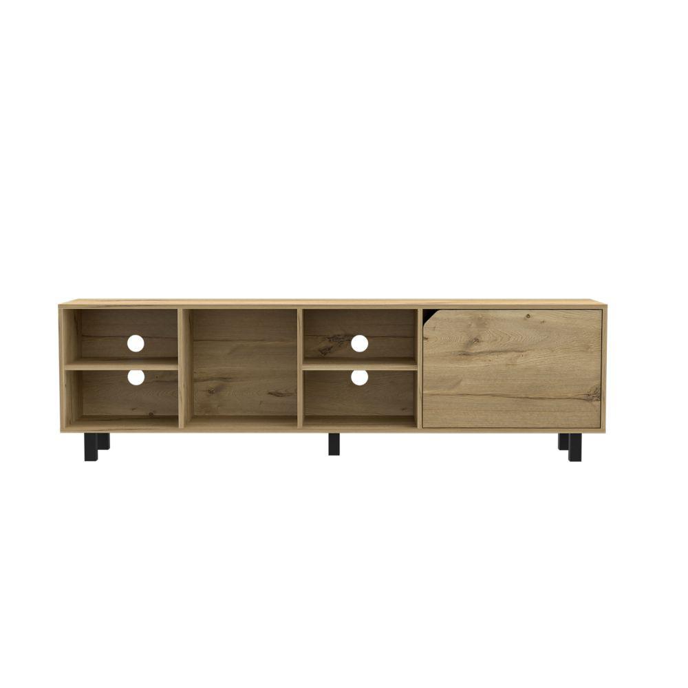 DEPOT E-SHOP Conquest Tv Stand, Back Holes, Four Open Shelves, Five Legs- Light Oak, For Living Room. Picture 2
