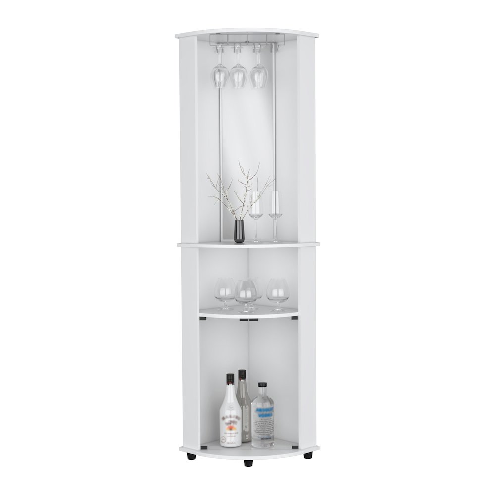 Corner Bar Cabinet Unit with Wine Glass Rack and Lower Cabinet, White. Picture 3