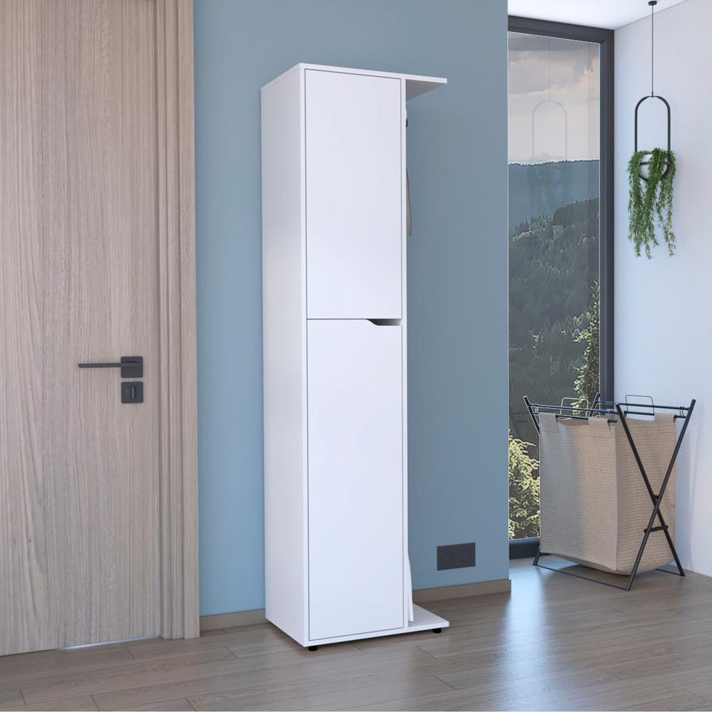 Storage Closet with One Door, Four Shelves and Broom and Mop Holder,White. Picture 6
