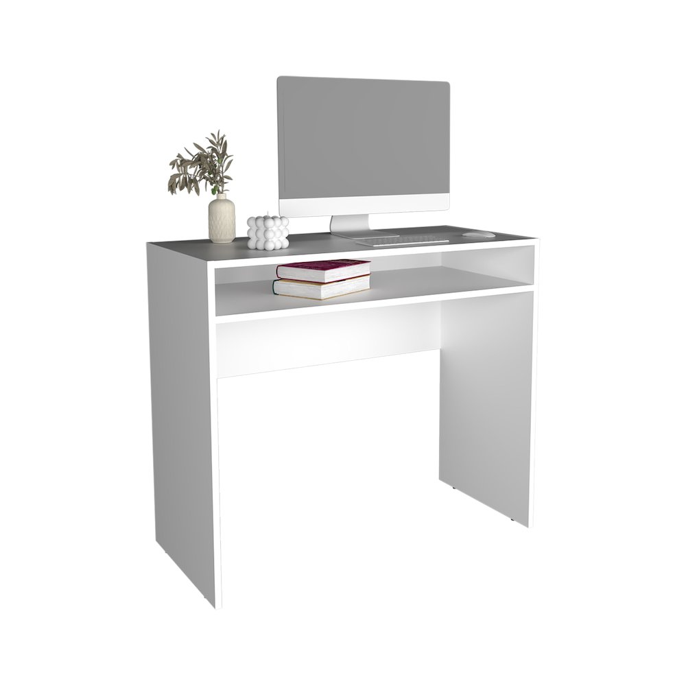 Craig Computer Desk with 1 Shelf, White. Picture 1