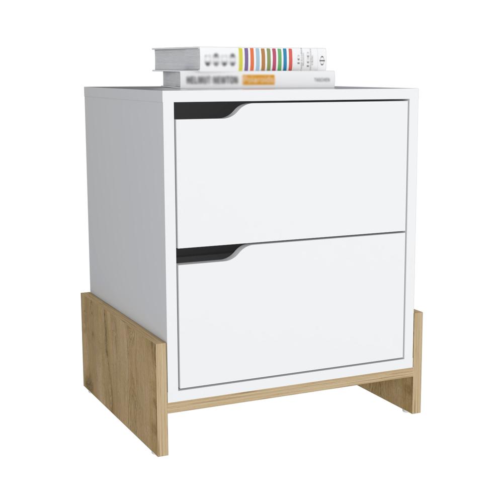 Haines Nightstand with 2-Drawers, End Table with Sturdy Base, White. Picture 2