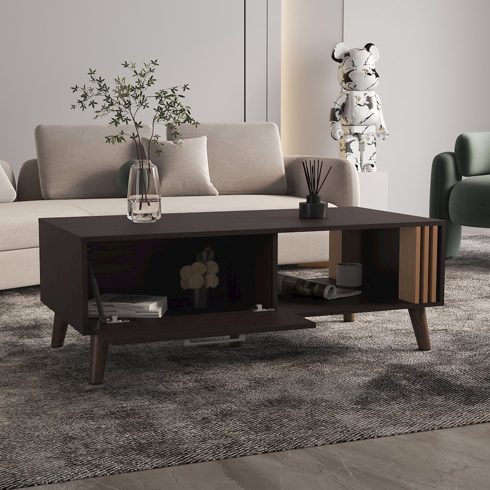 Lenoir Coffee Table, 1 Door, 1 Shelf, Black / Natural Oak. Picture 7
