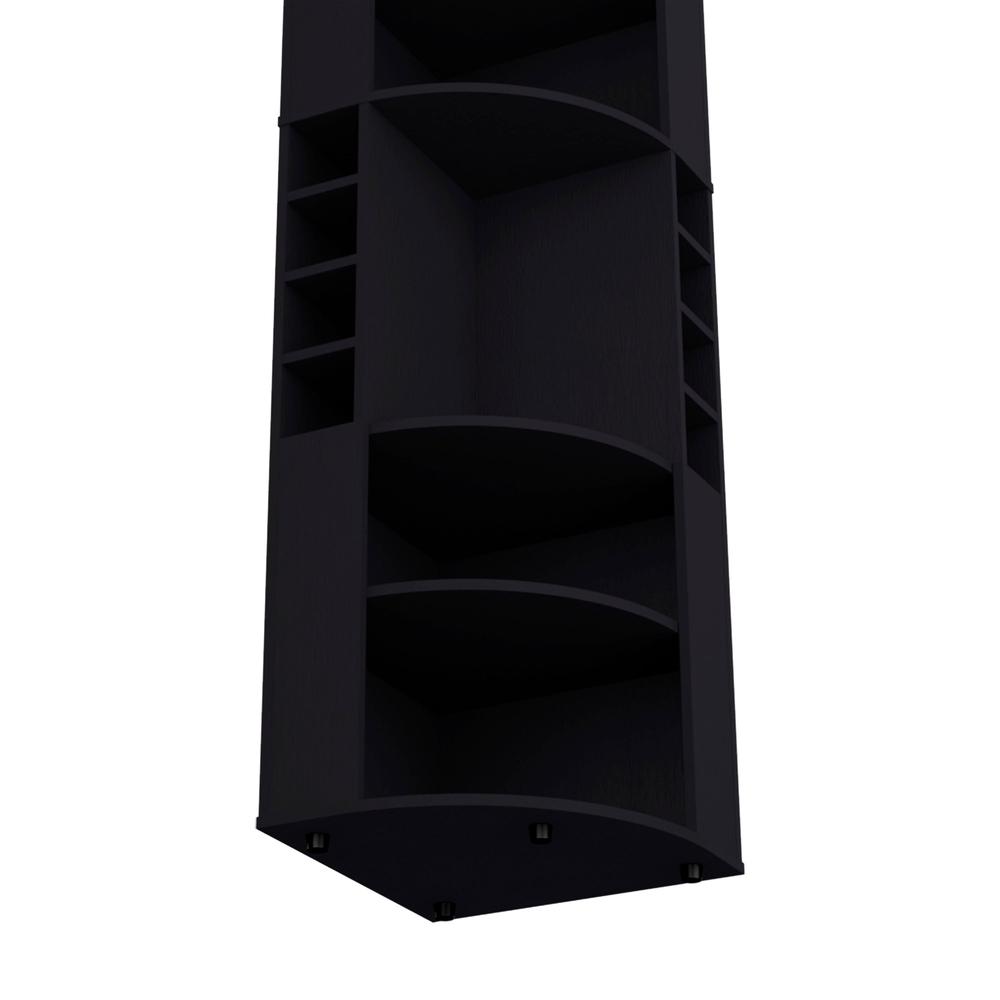 71" Corner Bar Cabinet with Five Shelves, Eight Bottle Cubbies and Stemware. Picture 3