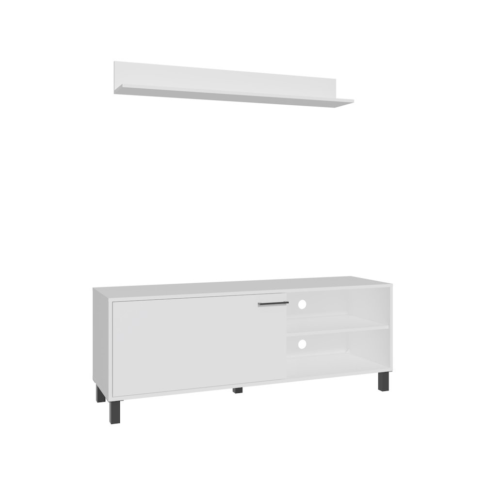 Novi Living Room Set, Tv Stand + Wall Shelf, 1 Door, 3 Shelves, White. Picture 1